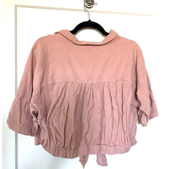 Wishlist Apparel Blush Button Front Tie Crop Shirt - Picture 3 of 6